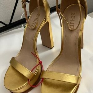 NEW Schutz Gold Genuine Leather Platform Sandal